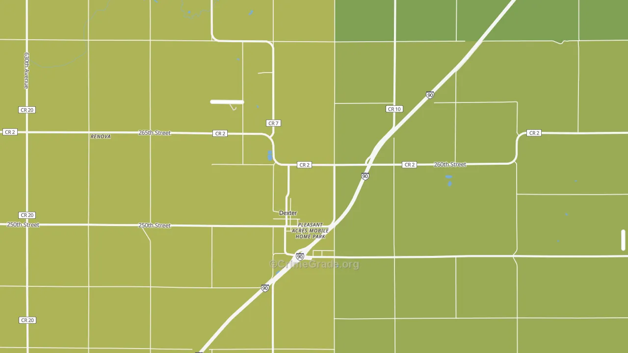 Dexter, MN Map of Robbery Rates