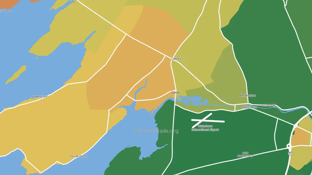 Dexter, NY Map of Robbery Rates