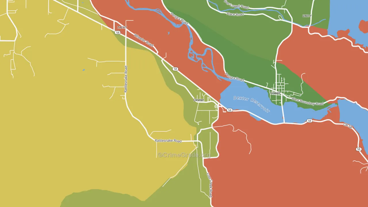 Dexter, OR Map of Robbery Rates