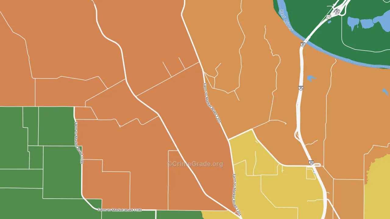 Dexter, TX Map of Robbery Rates