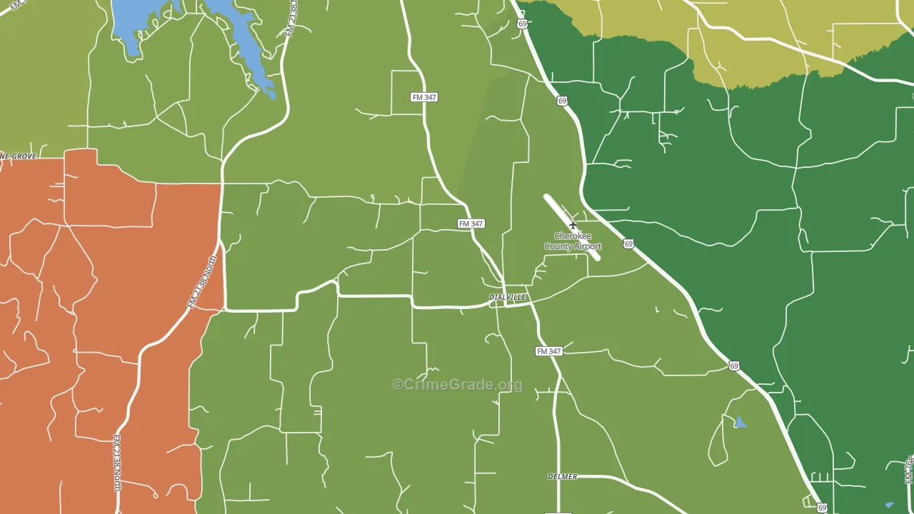 Dialville, TX Map of Robbery Rates