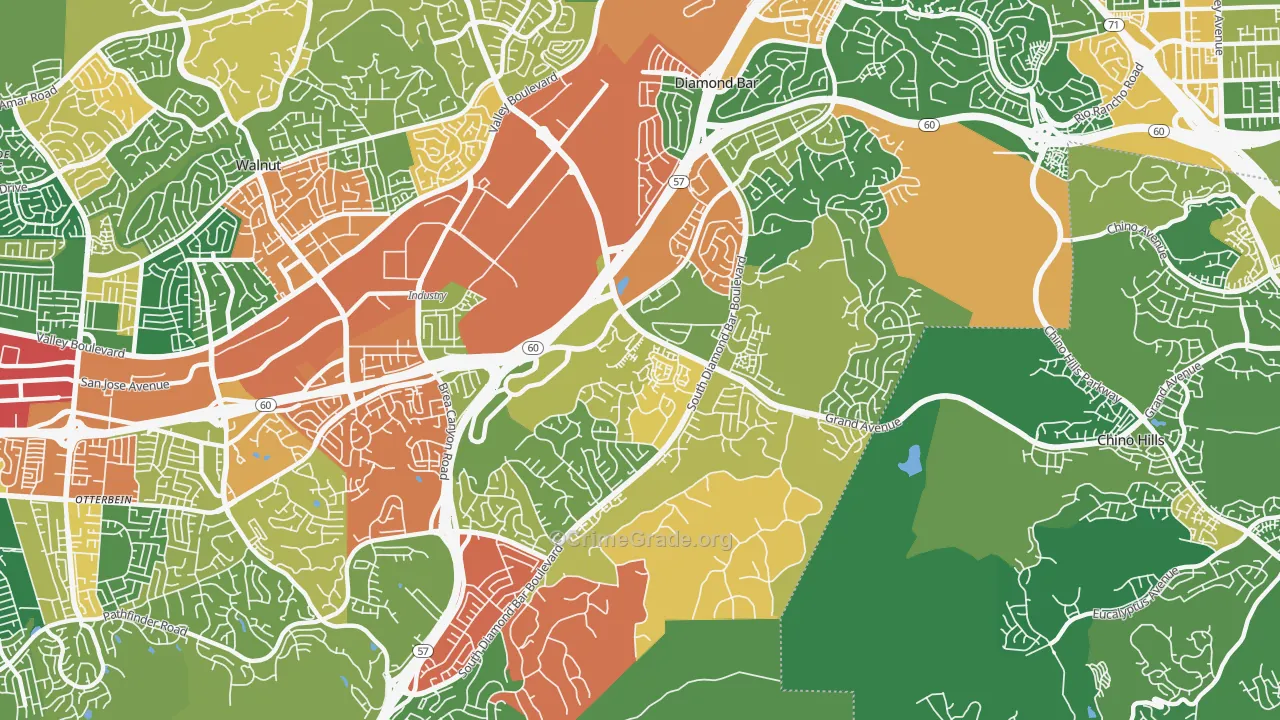 Diamond Bar, CA Map of Robbery Rates