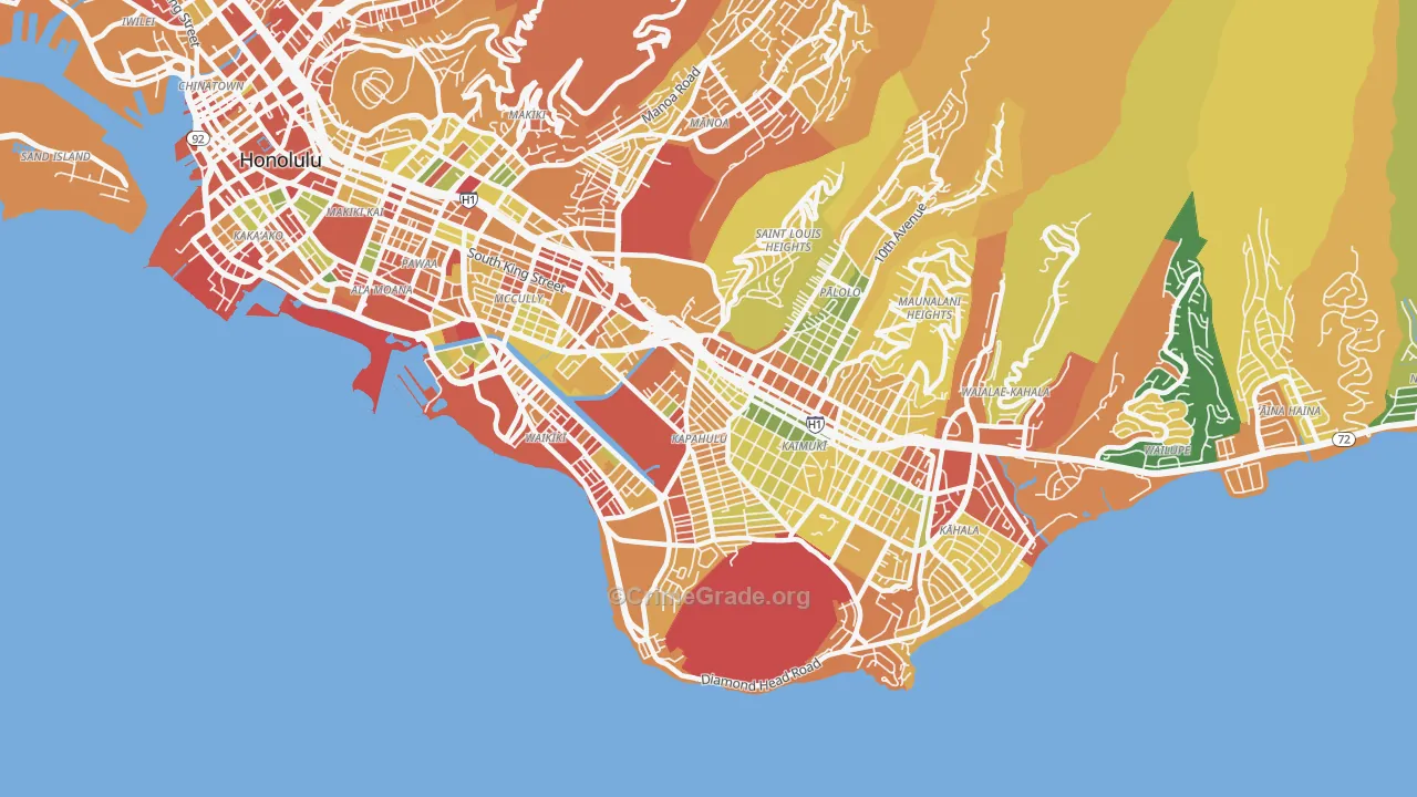 Diamond Head-Kapahulu-St Louis, Honolulu, HI Map of Robbery Rates