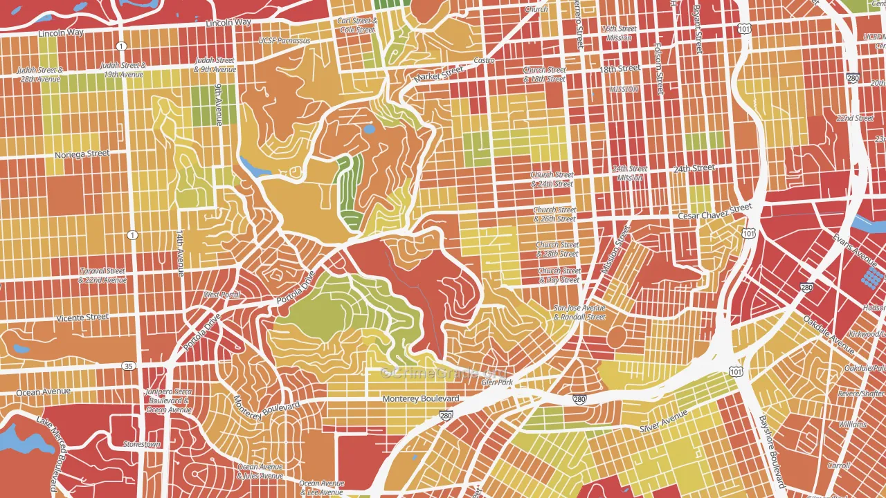Diamond Heights, San Francisco, CA Map of Robbery Rates