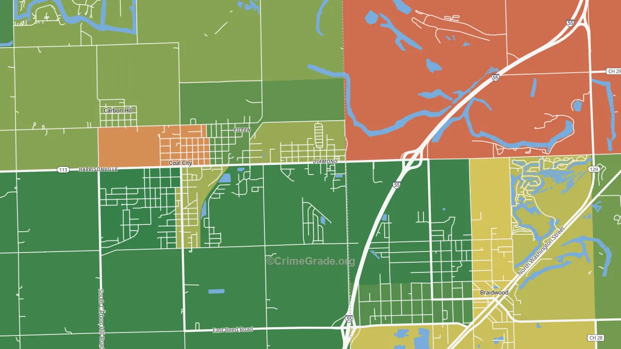 Diamond, IL Map of Robbery Rates
