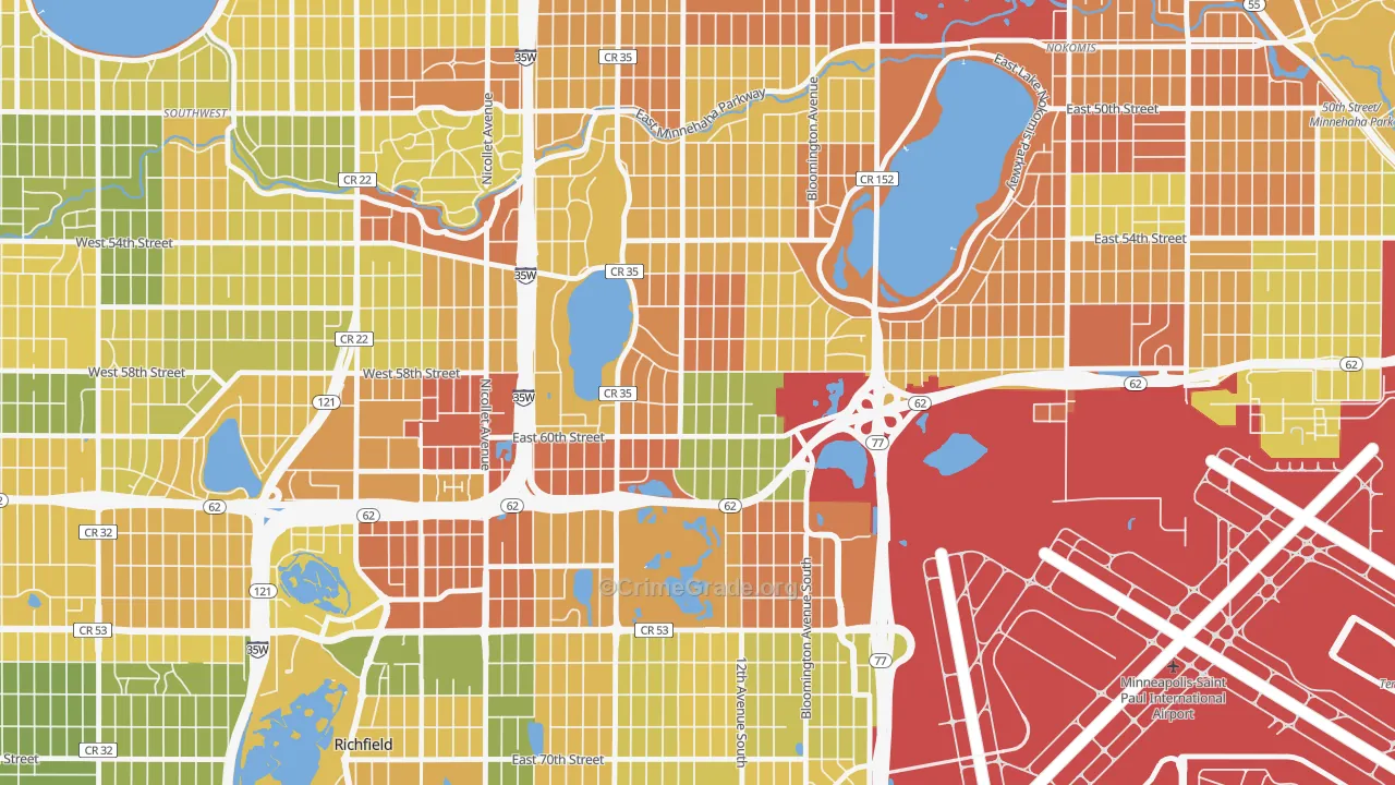 Diamond Lake, Minneapolis, MN Map of Robbery Rates