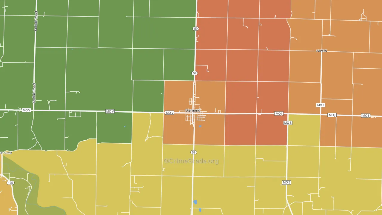 Diamond, MO Map of Robbery Rates