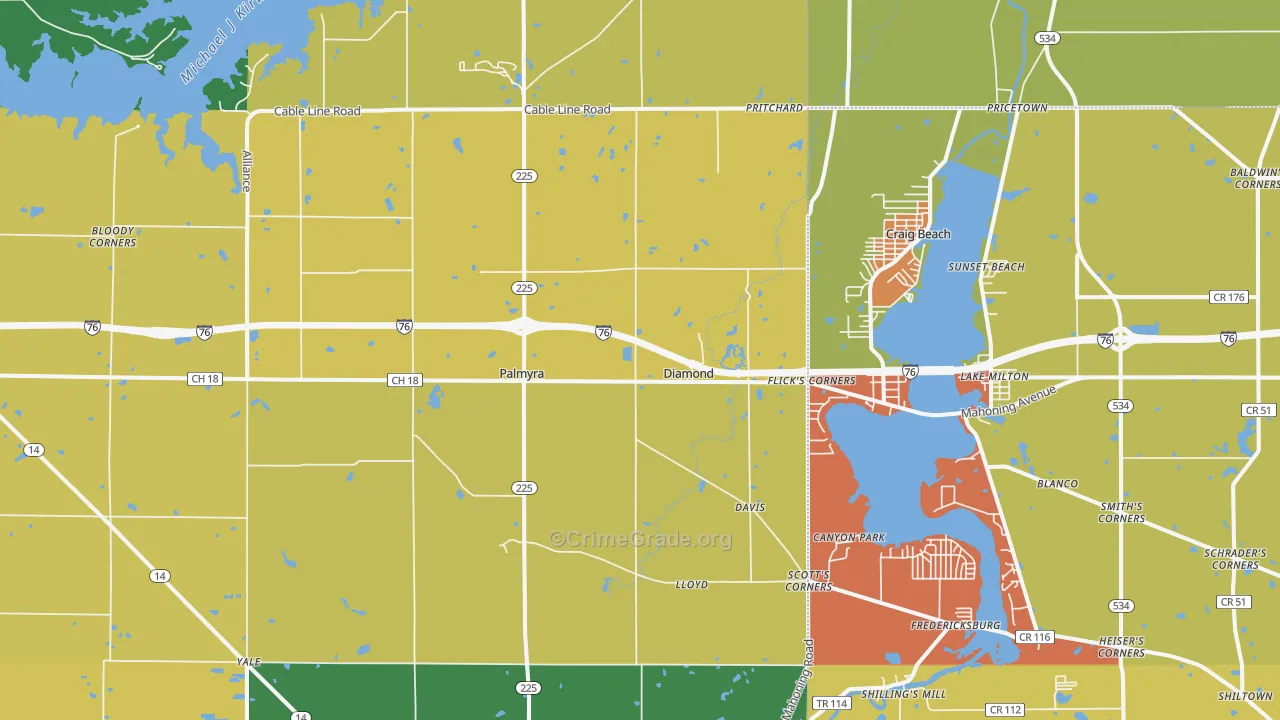 Diamond, OH Map of Robbery Rates