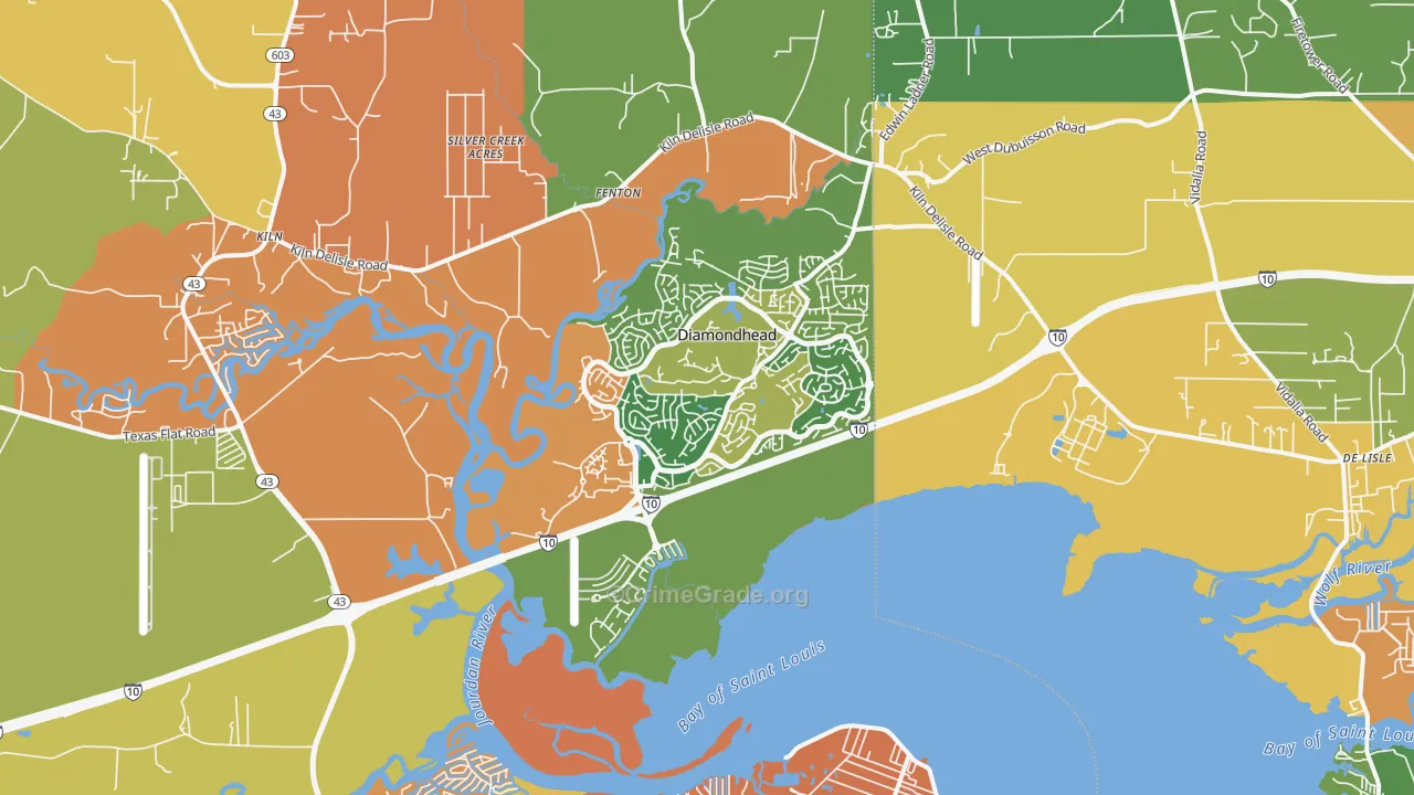 Diamondhead, MS Map of Robbery Rates