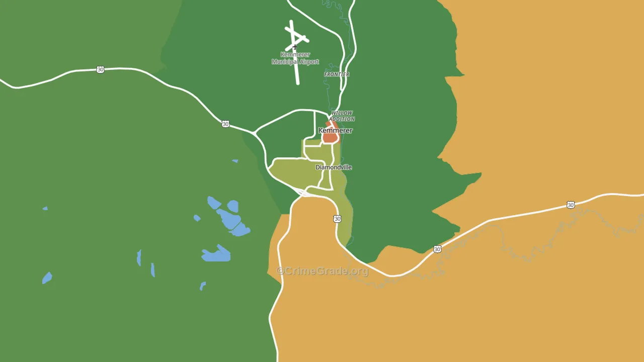 Diamondville, WY Map of Robbery Rates