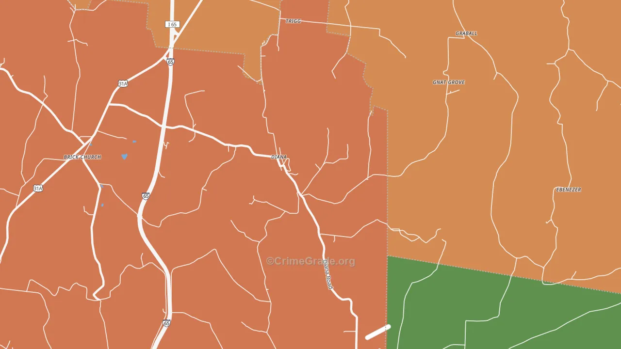 Diana, TN Map of Robbery Rates