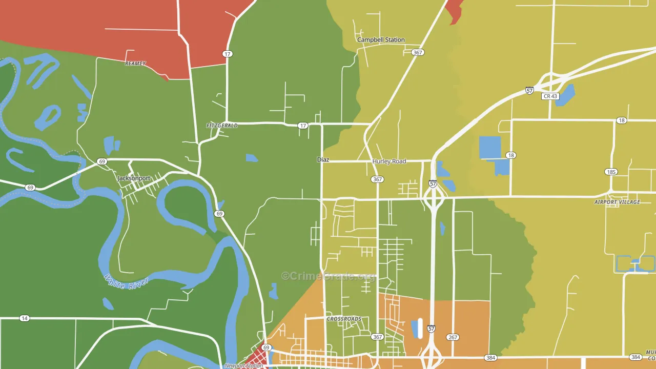 Diaz, AR Map of Robbery Rates