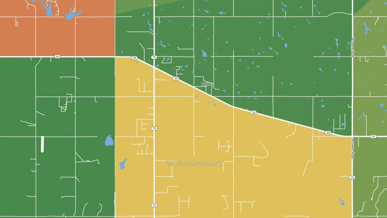 Dibble, OK Map of Robbery Rates