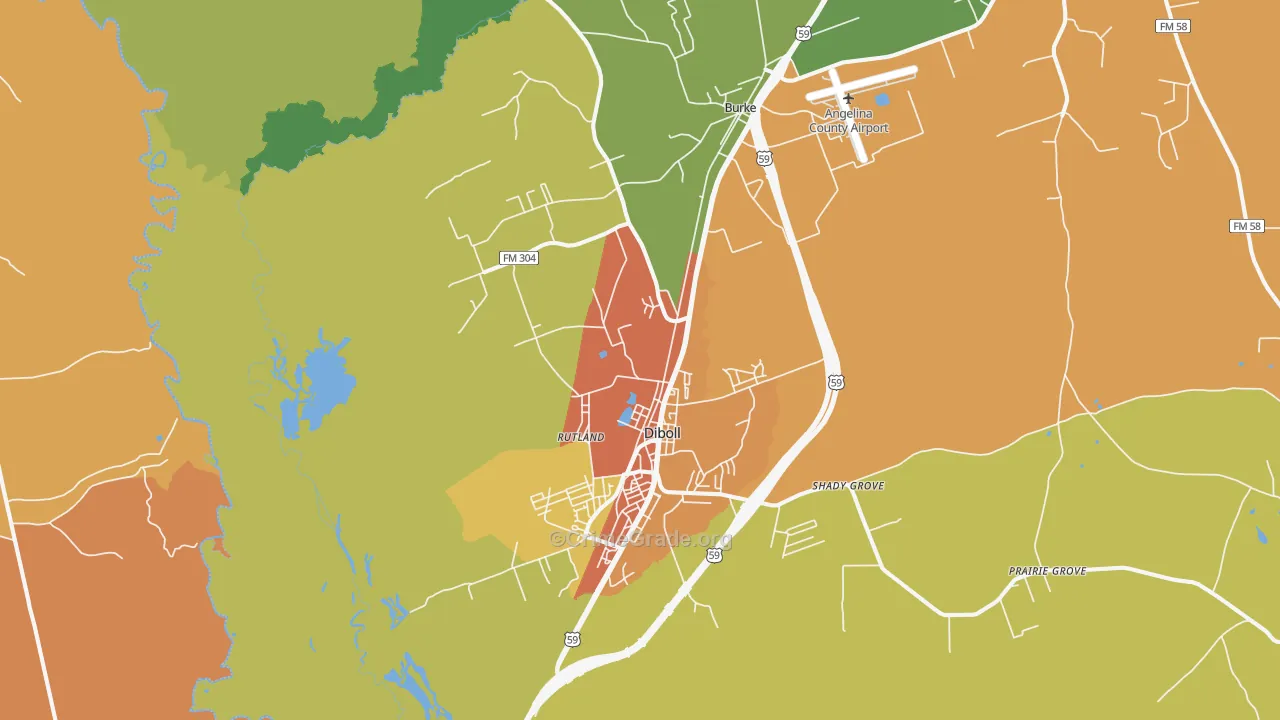 Diboll, TX Map of Robbery Rates