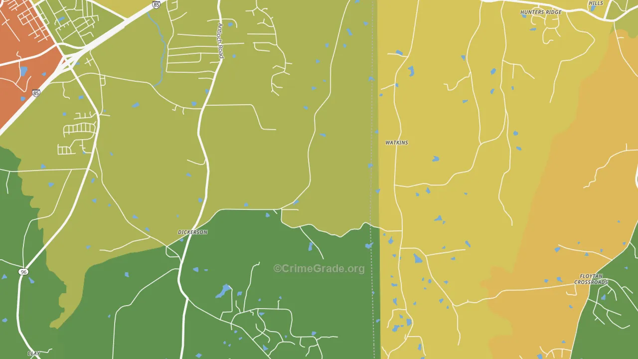 Dickerson, NC Map of Robbery Rates