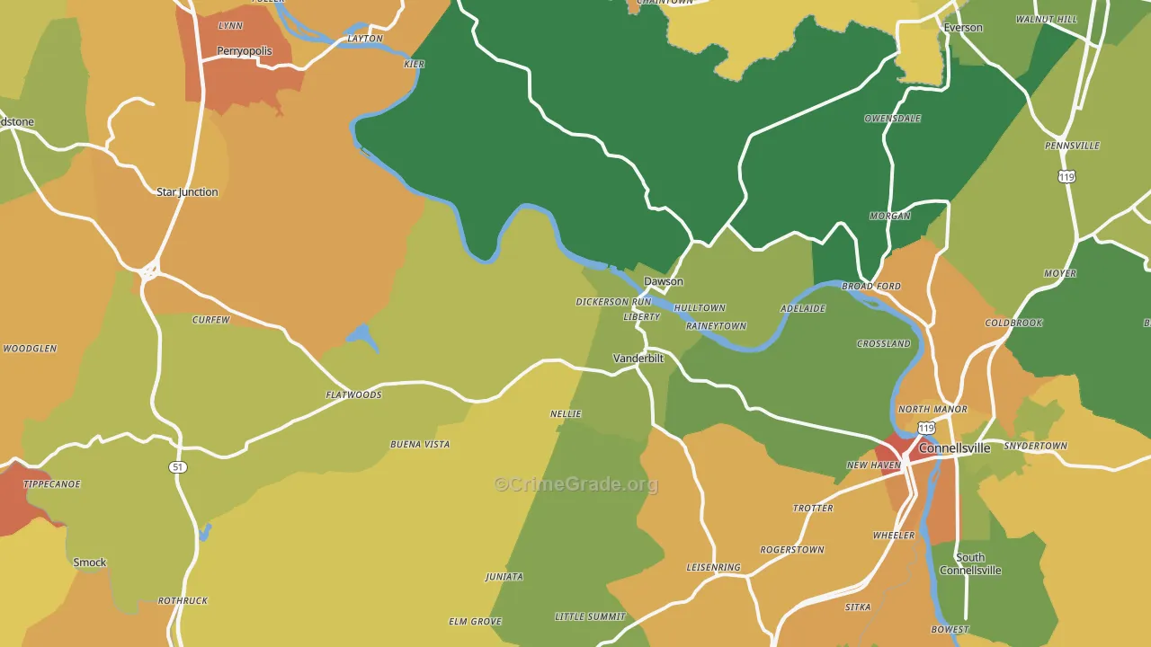 Dickerson Run, PA Map of Robbery Rates