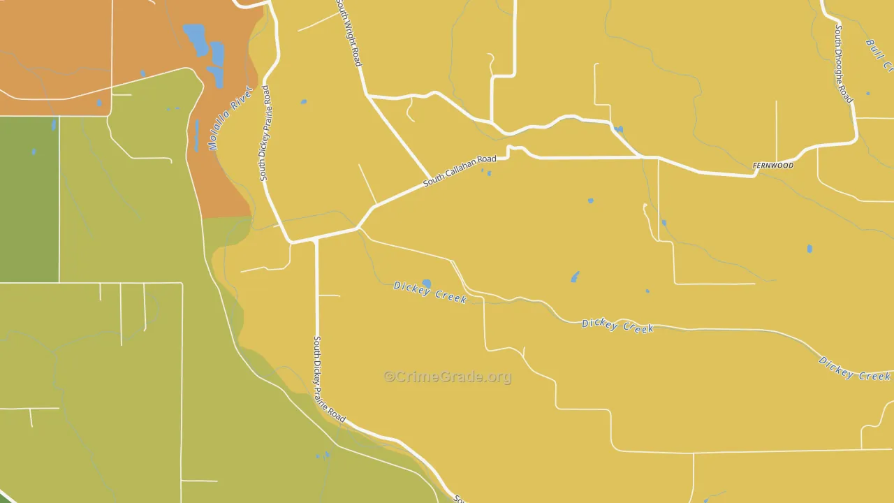 Dickey Prairie, OR Map of Robbery Rates