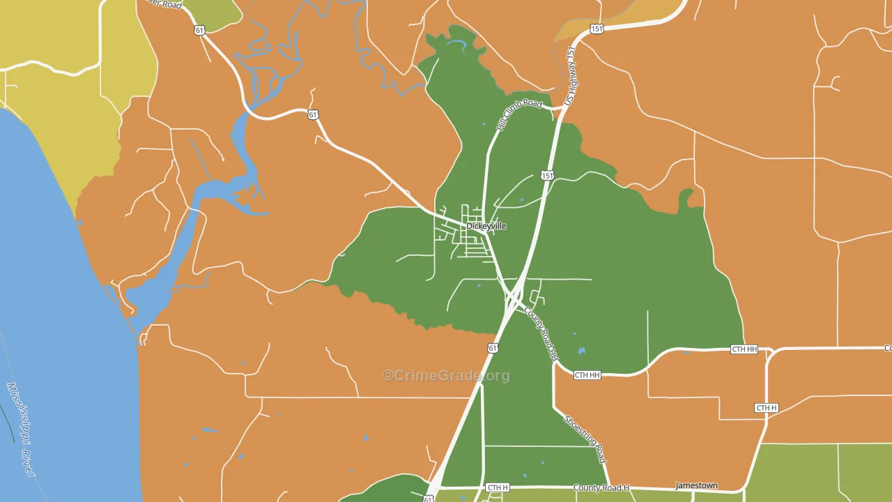 Dickeyville, WI Map of Robbery Rates
