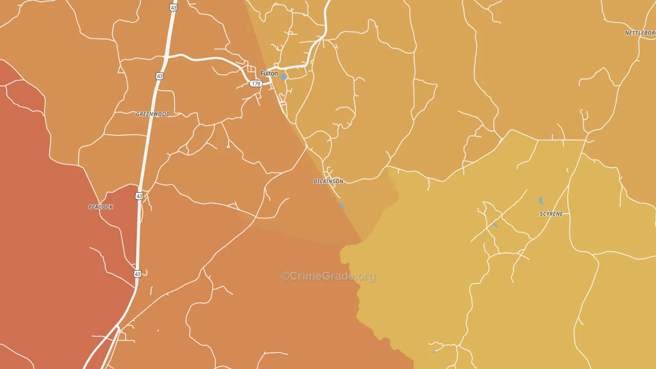 Dickinson, AL Map of Robbery Rates
