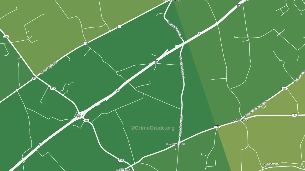 Dickinson, PA Map of Robbery Rates