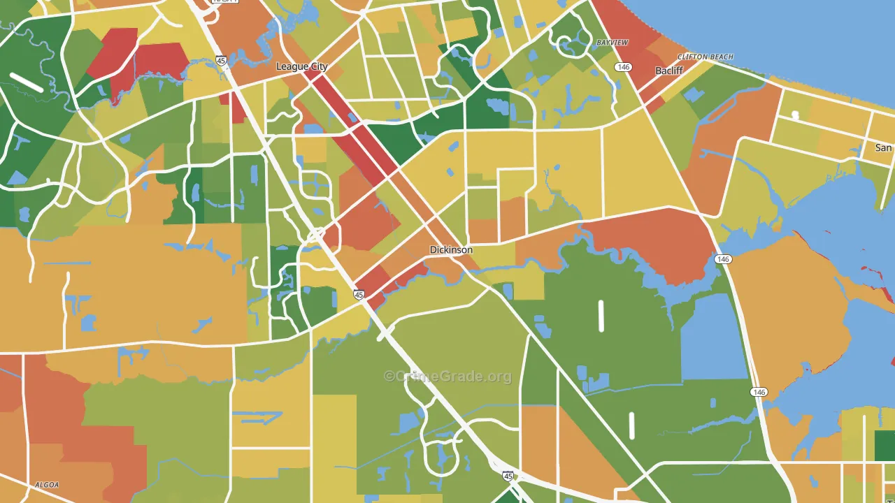 Dickinson, TX Map of Robbery Rates