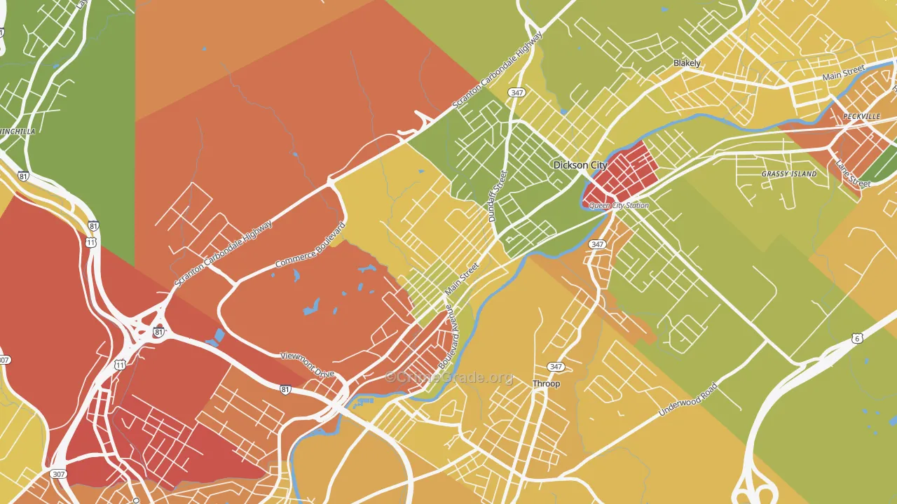 Dickson City, PA Map of Robbery Rates