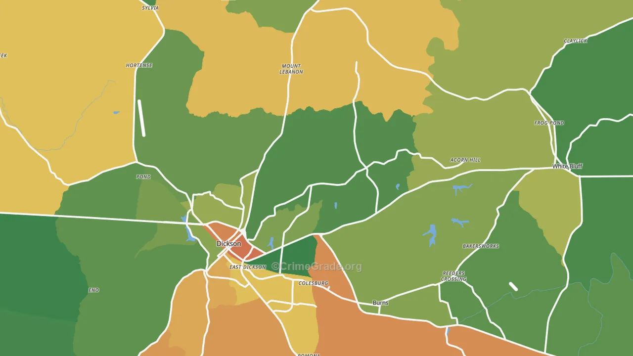 Dickson County, TN Map of Robbery Rates