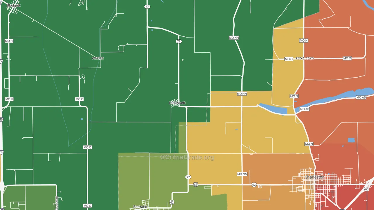 Diehlstadt, MO Map of Robbery Rates