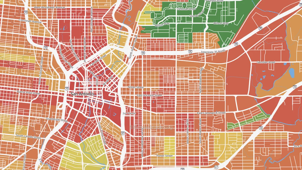 Dignowity Hill, San Antonio, TX Map of Robbery Rates