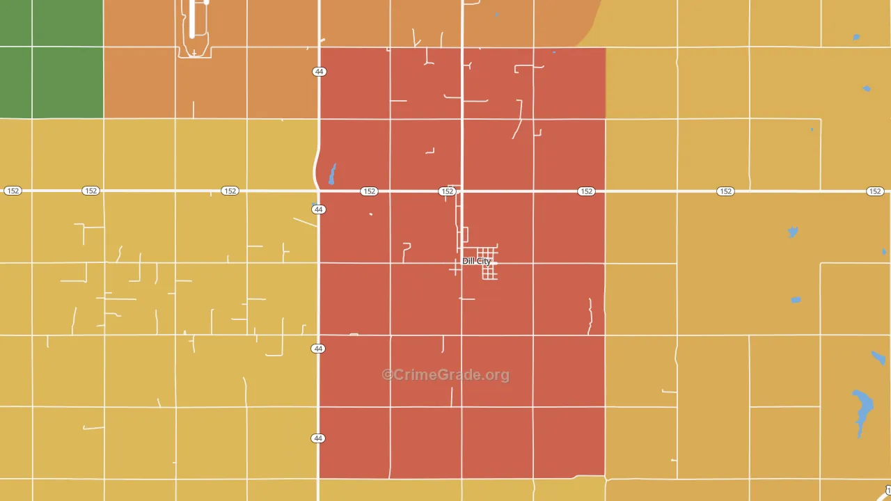 Dill City, OK Map of Robbery Rates