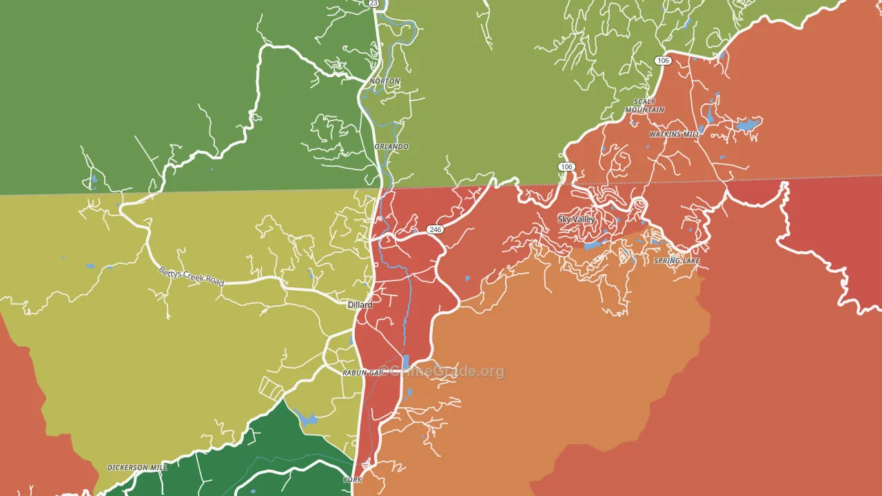 Dillard, GA Map of Robbery Rates