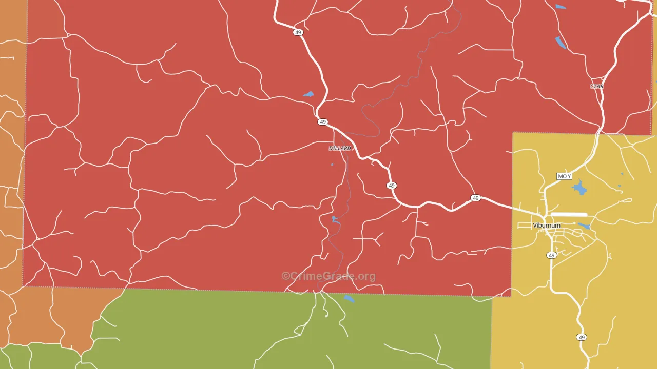 Dillard, MO Map of Robbery Rates