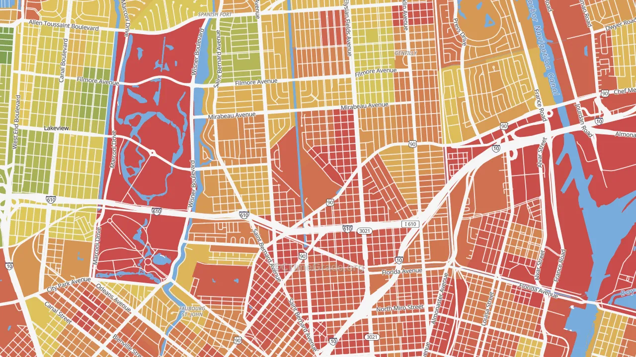 Dillard, New Orleans, LA Map of Robbery Rates