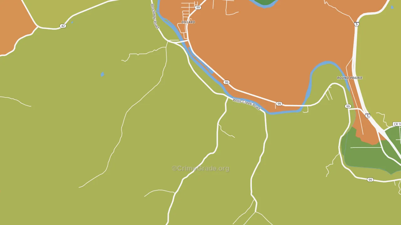 Dillard, OR Map of Robbery Rates