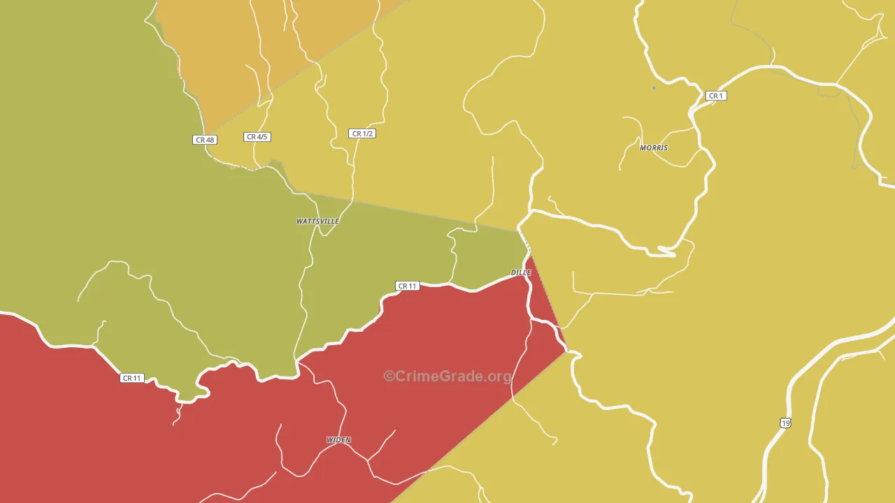Dille, WV Map of Robbery Rates