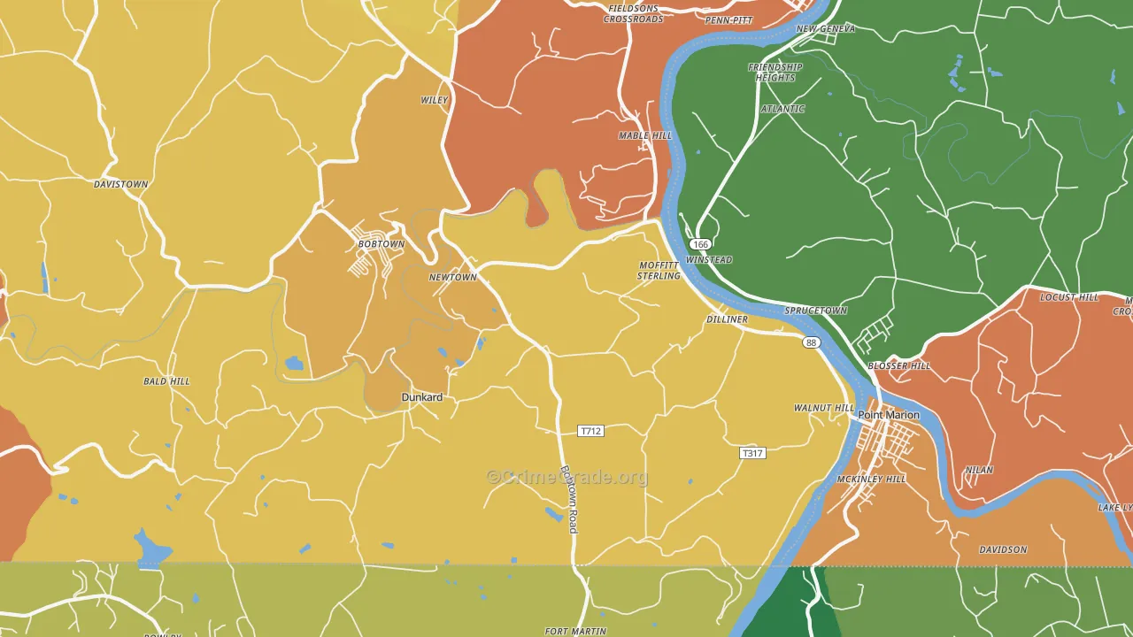 Dilliner, PA Map of Robbery Rates