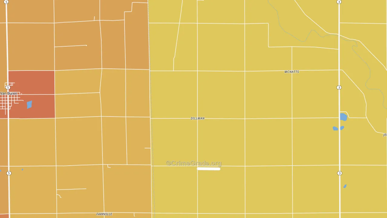 Dillman, IN Map of Robbery Rates