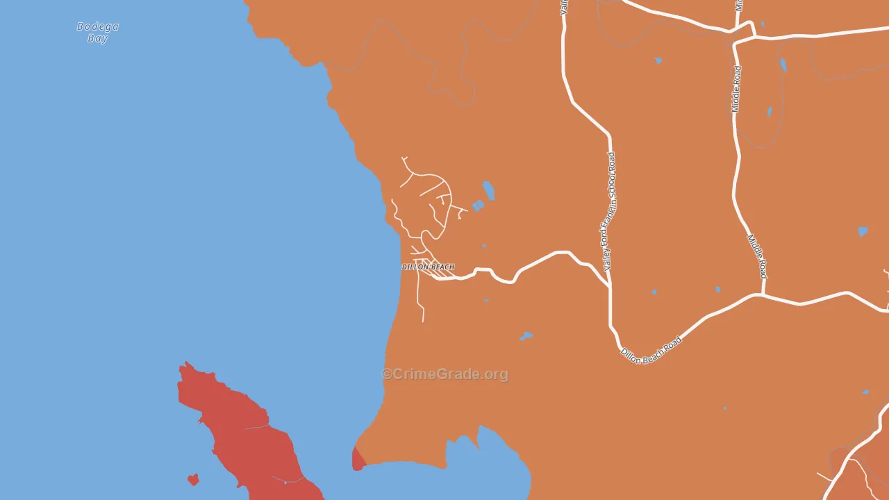 Dillon Beach, CA Map of Robbery Rates