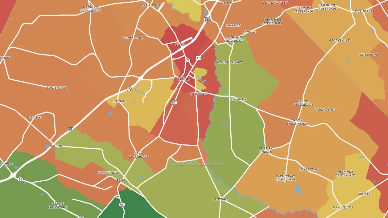 Dillon County, SC Map of Robbery Rates