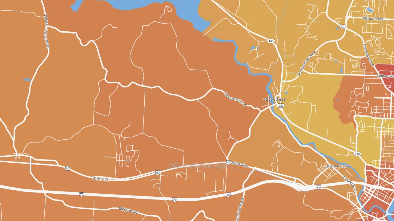 Dillon Falls, OH Map of Robbery Rates