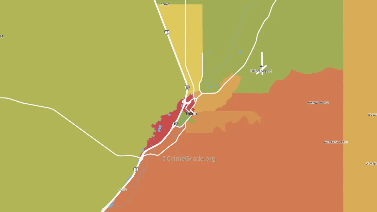 Dillon, MT Map of Robbery Rates