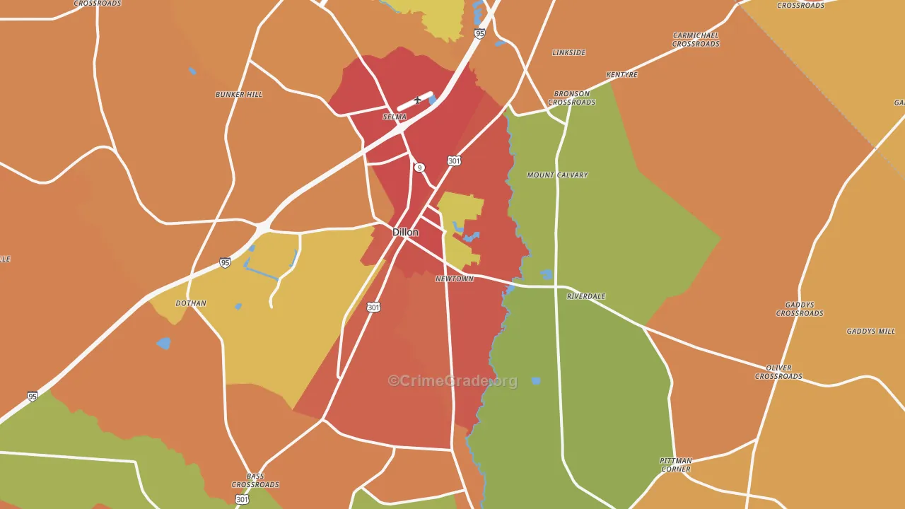 Dillon, SC Map of Robbery Rates