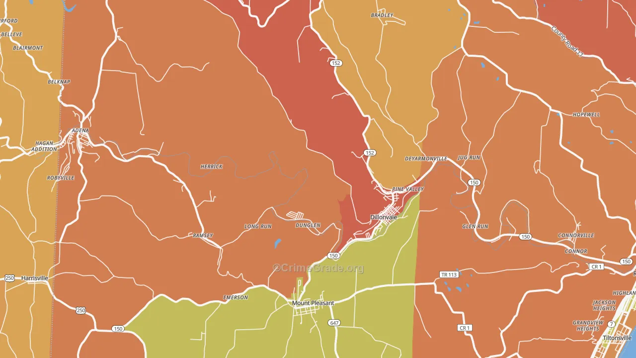 Dillonvale, OH Map of Robbery Rates
