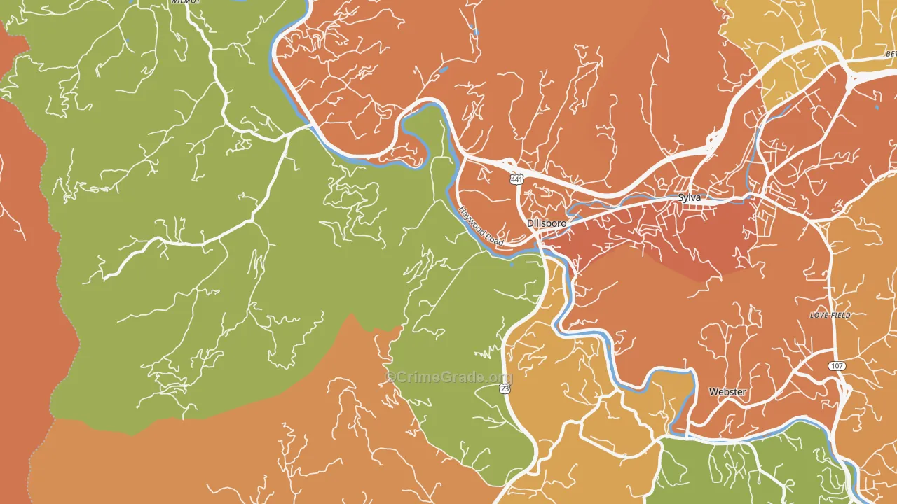 Dillsboro, NC Map of Robbery Rates