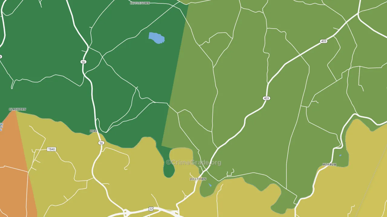 Dilltown, PA Map of Robbery Rates