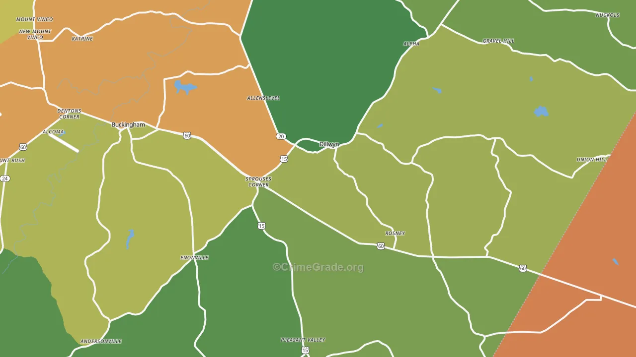 Dillwyn, VA Map of Robbery Rates