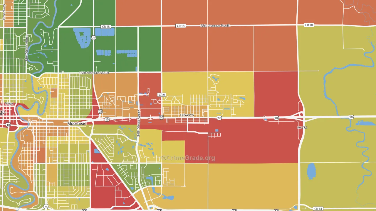 Dilworth, MN Map of Robbery Rates