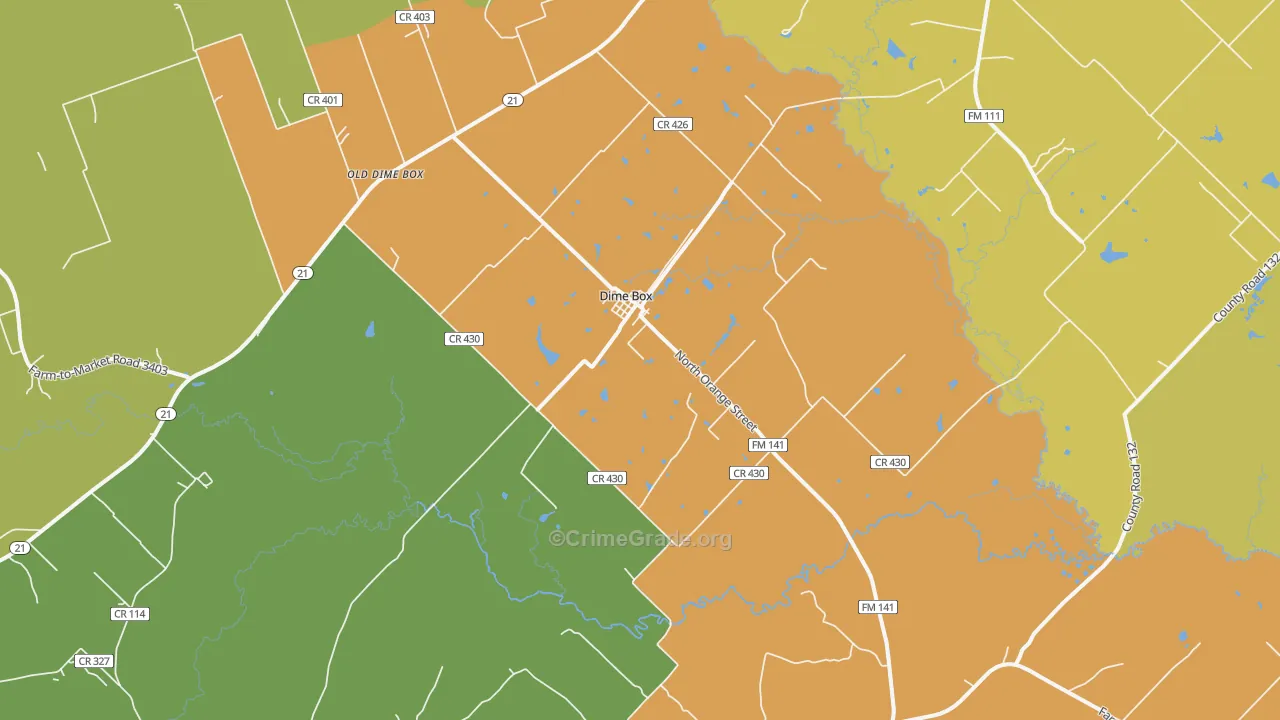 Dime Box, TX Map of Robbery Rates