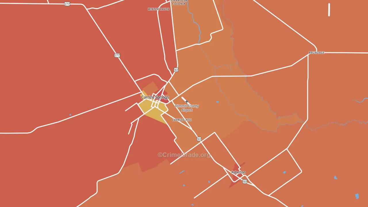 Dimmit County, TX Map of Robbery Rates