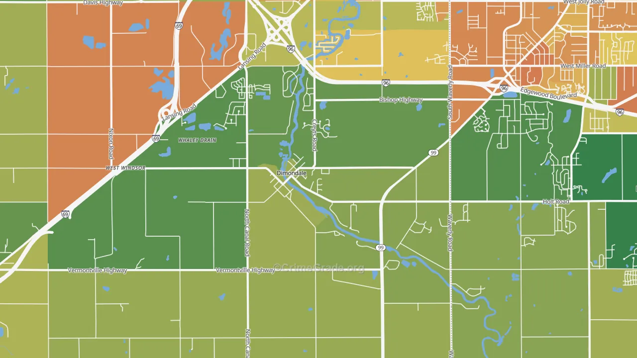 Dimondale, MI Map of Robbery Rates